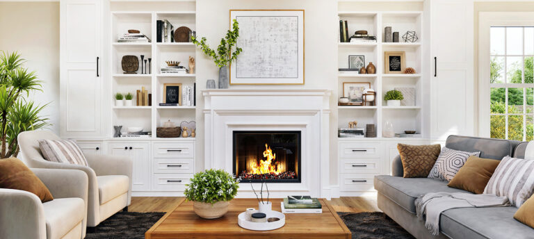 Beautiful living room interior design with fireplace